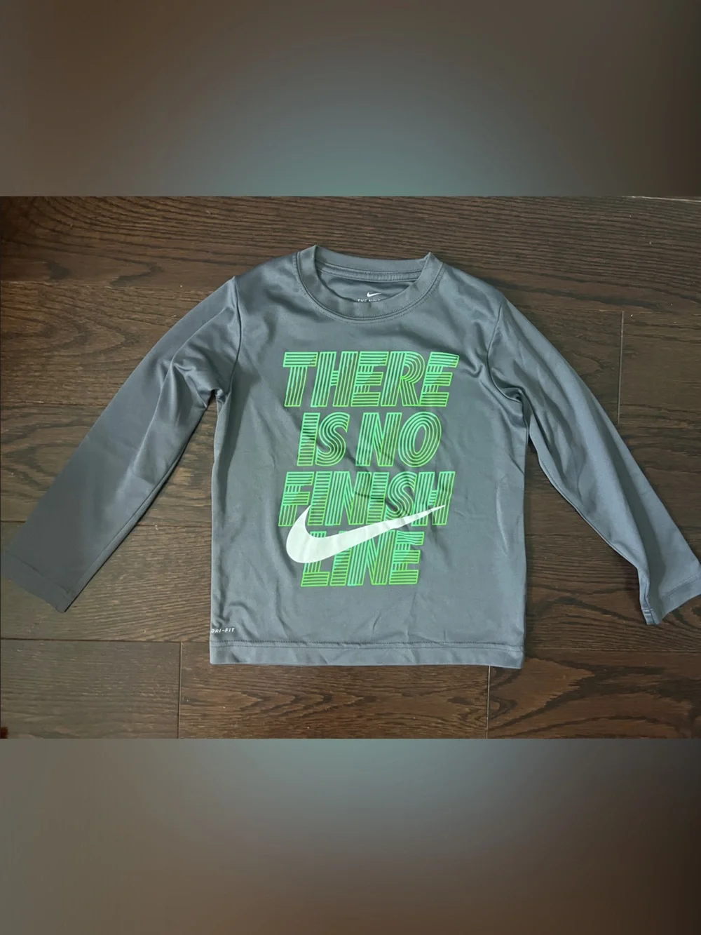 Nike Gray Long-Sleeve Tee with Neon Green Graphic and White Swoosh